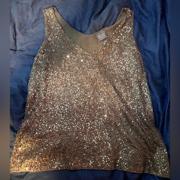 Eileen Fisher Silk Sequin Tank Top in Chocolate Brown Luxury Designer NWOT - Picture 1 of 9